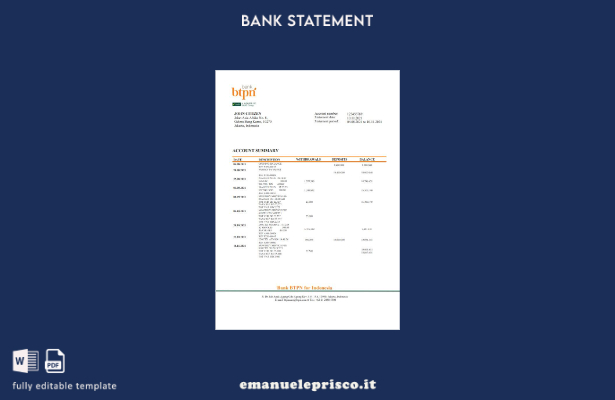 modello word di estratto conto bancario BTPN Indonesia in stile verificato